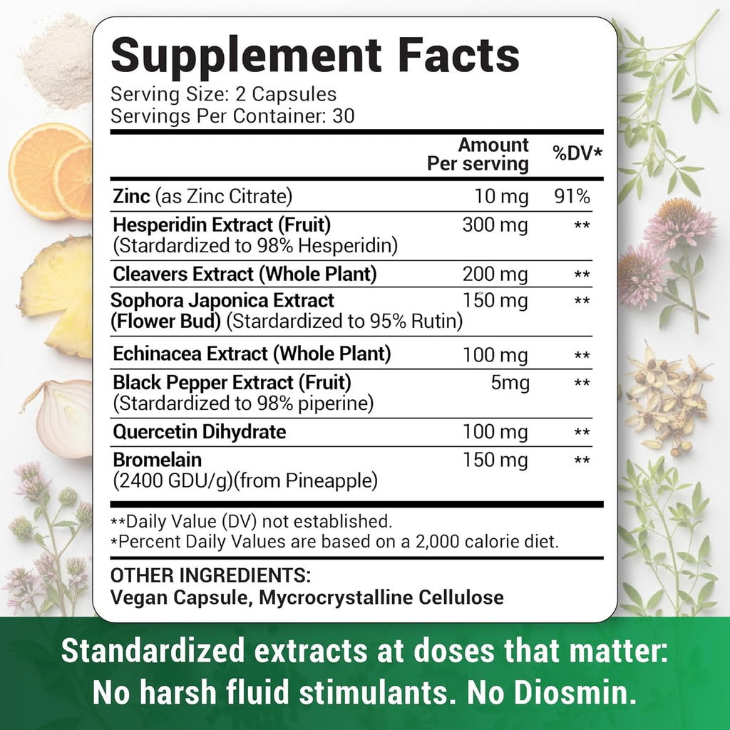 Advanced Lymphatic Drainage Supplements – Lymphatic Cleanse & Lymph System Support with Hesperidin, Rutin, Quercetin with Bromelain – Herbal Lymphatic Support Formula – 60 Capsules