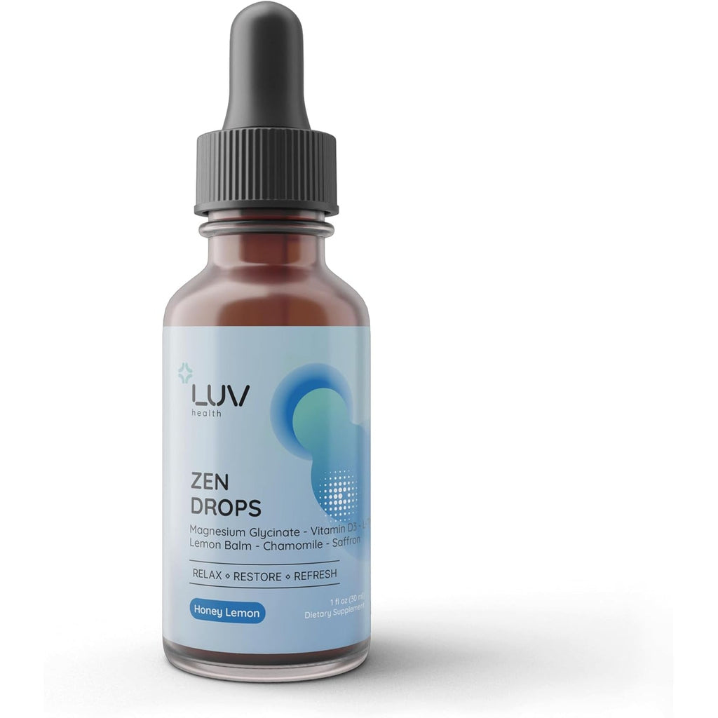 LUV Zen Drops: Anxiety and Stress Support Drops with Magnesium Glycinate, Vitamin D3, Lemon Balm, Chamomile, Saffron, L-Theanine. Keto, Vegan, USA Made, Non-Gmo, 30 Servings (1)