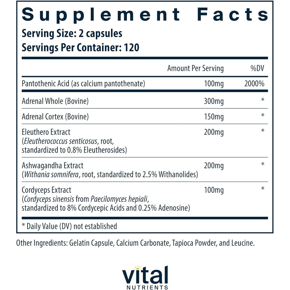 Vital Nutrients Adrenal Support - Adrenal Support Supplements for Gland Function and Cortisol Management - Supports Energy and Stress Levels - Gluten, Dairy, Soy Free - 240 Capsules
