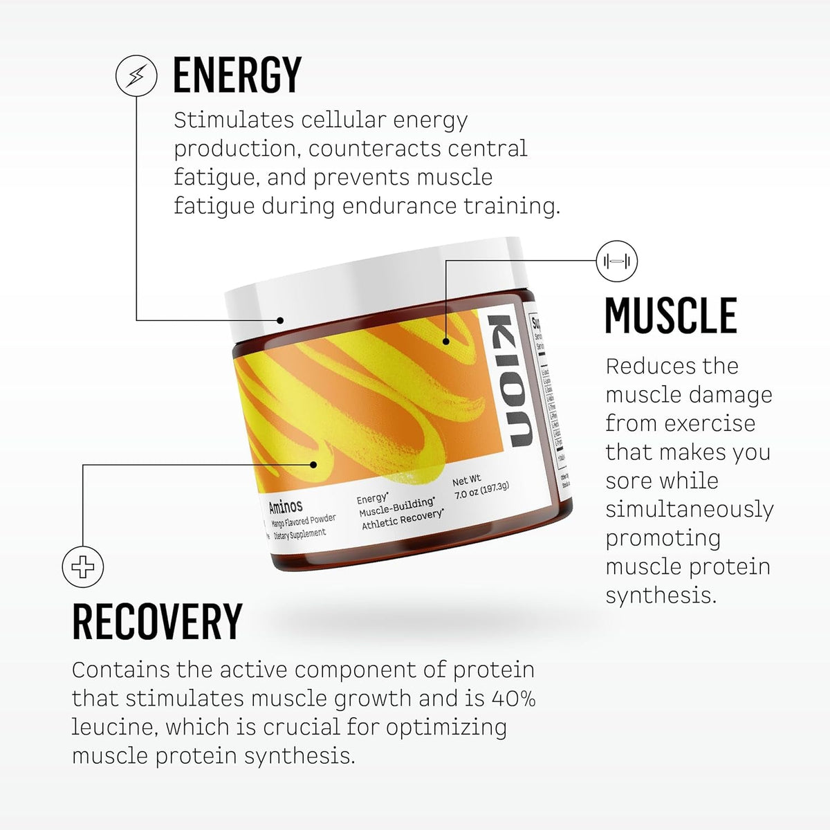 Kion Aminos Essential Amino Acids Powder - Amino Acid Nutritional Supplements, Aminos Powder, Essential Amino Energy No Caffeine, Eaas Amino Acids Powder, BCAA EAA - 30 Servings, Mango