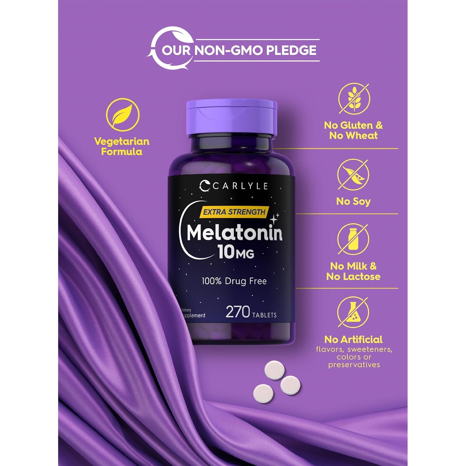 Carlyle Melatonin 10Mg | 270 Tablets | with L-Theanine | Vegetarian, Non-Gmo, Gluten Free Supplement