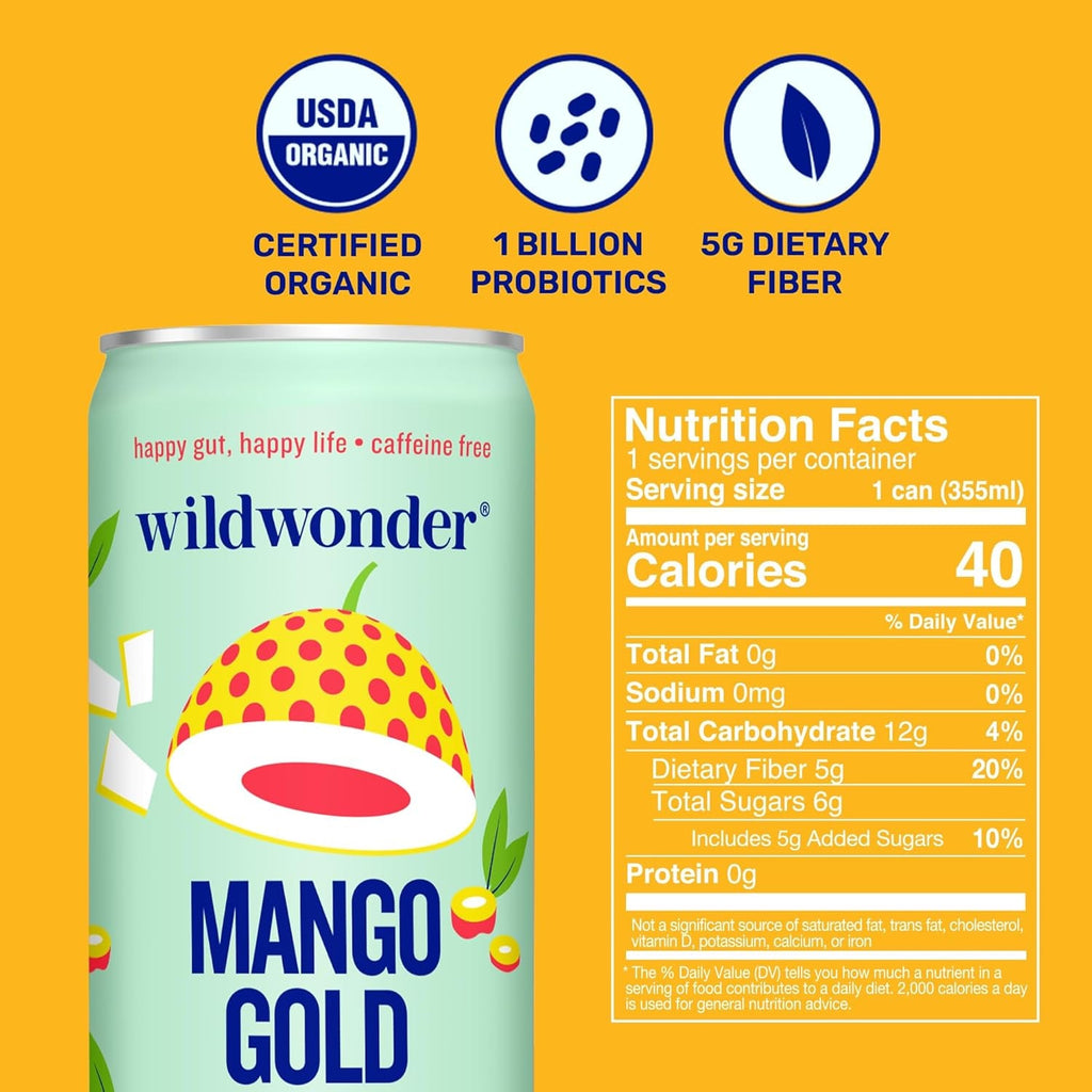 Wild Wonder Organic Mango Turmeric Prebiotic & Probiotic Drink, 12 FZ