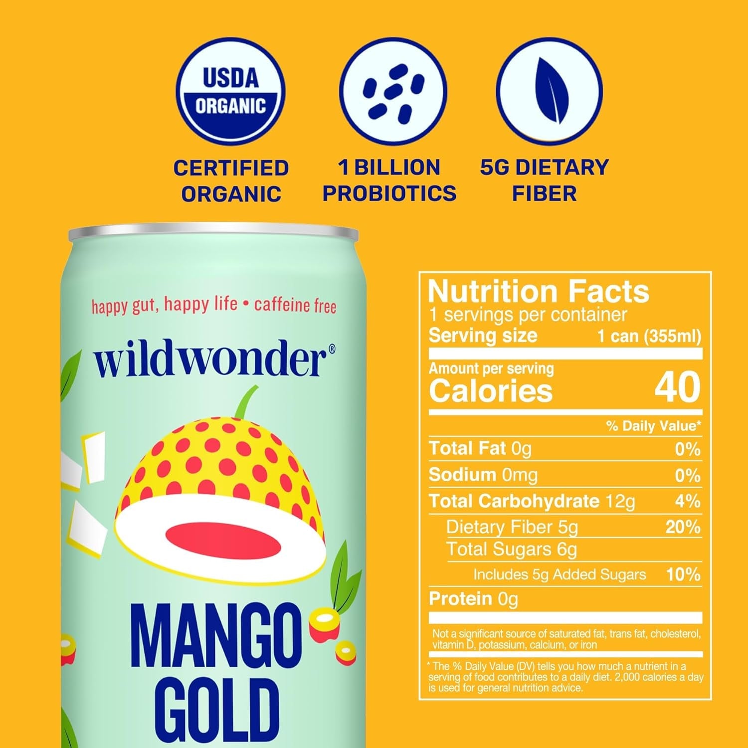 Wild Wonder Organic Mango Turmeric Prebiotic & Probiotic Drink, 12 FZ