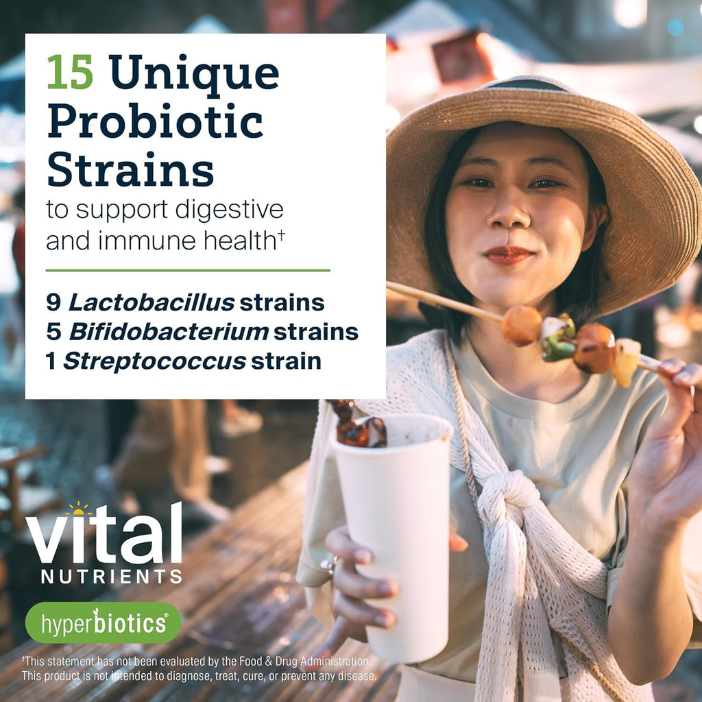 Hyperbiotics Vital Nutrients Pro-15 Prebiotics and Probiotics for Women and Men | 15 Science Backed Strains | Supports Occasional Constipation, Diarrhea, Gas & Bloating | 60 Vegan Time Release Pearls