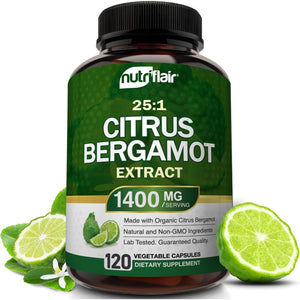 Nutriflair Organic Citrus Bergamot 1400Mg, 120 Capsules - 25:1 Bergamia - Essential Oil and Citrus Bioflavonoids - Natural Heart Health Supplements for Women and Men - Non-Gmo Pills