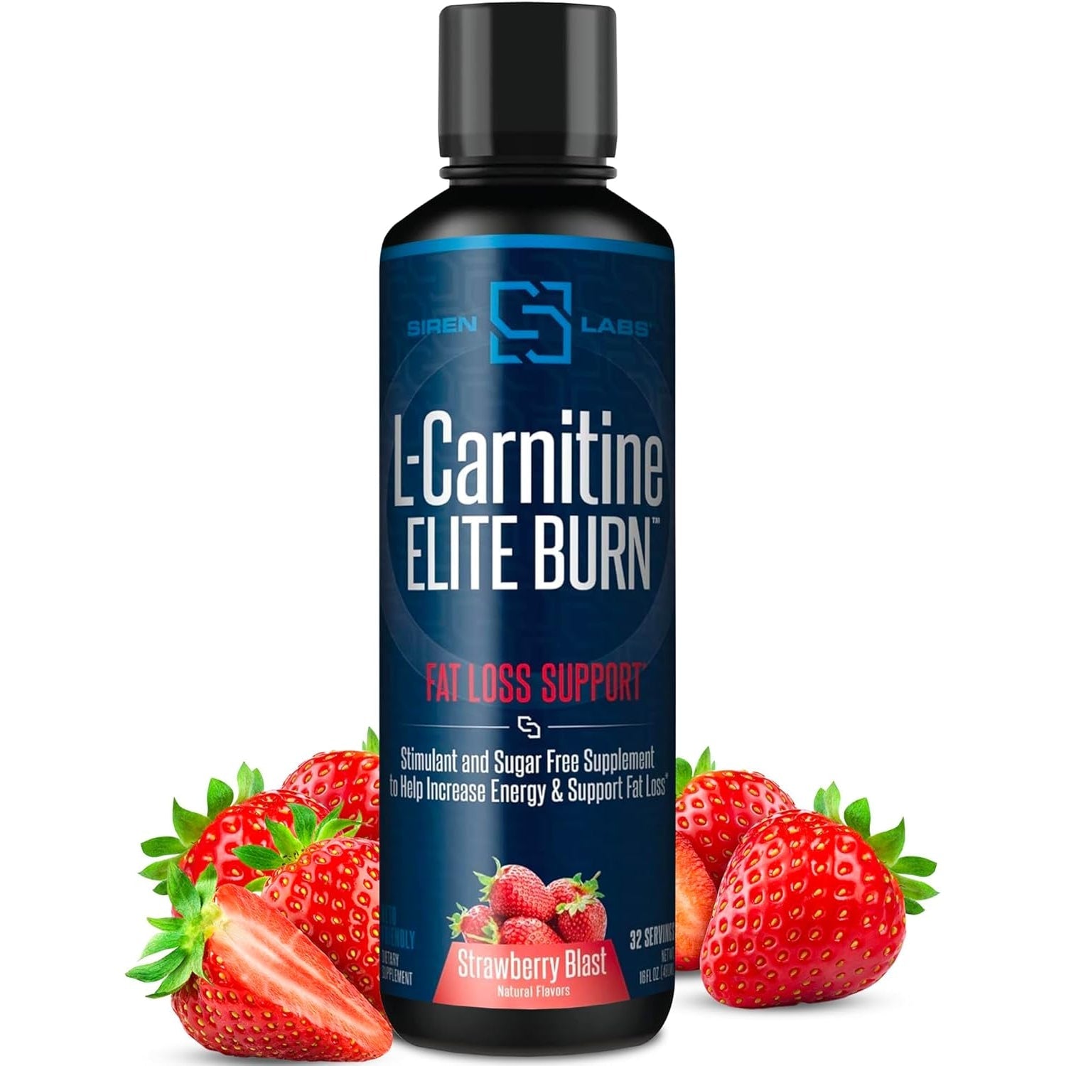 SIRENLABS L-Carnitine Elite Burn Liquid Keto Fat Burner and Metabolism Activator - Fat Loss Support Keto Friendly Weight Loss Increase Energy - Stimulant Free - Strawberry Blast 3000Mg (32 Servings)