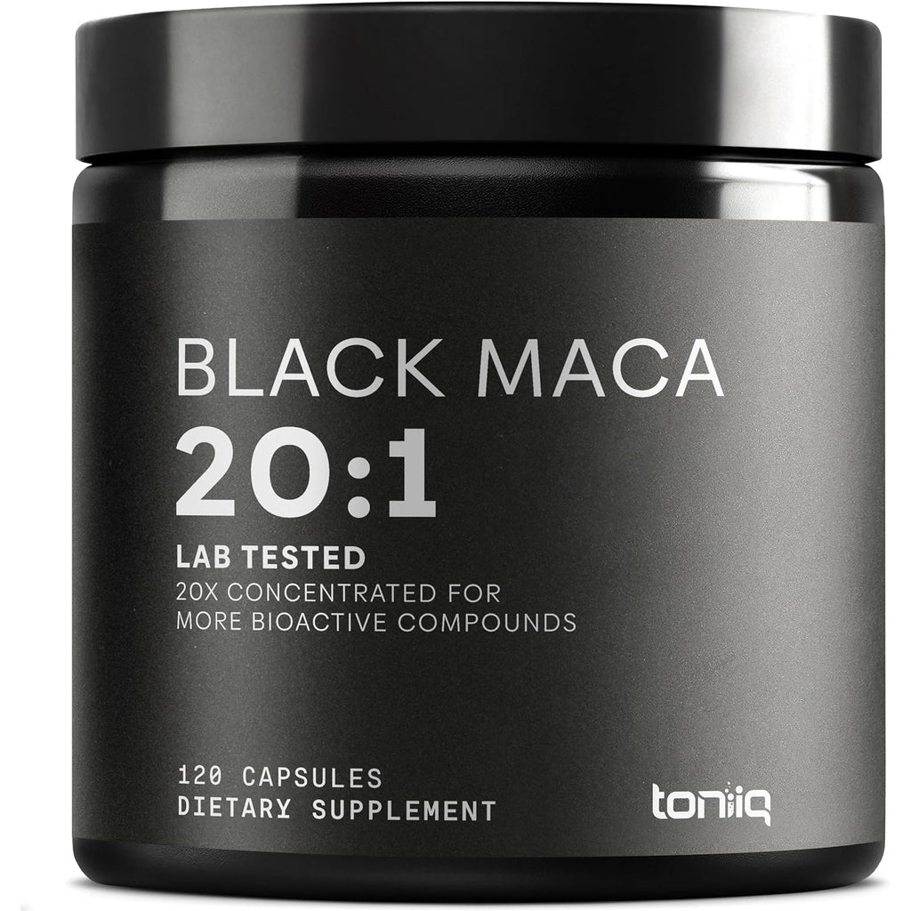 Toniiq Black Maca Root - Ultra High Potency 20:1 Extract - Single Origin, Wildcrafted & Highly Concentrated - Third-Party Lab Tested - 120 Capsules