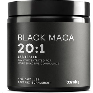 Toniiq Black Maca Root - Ultra High Potency 20:1 Extract - Single Origin, Wildcrafted & Highly Concentrated - Third-Party Lab Tested - 120 Capsules