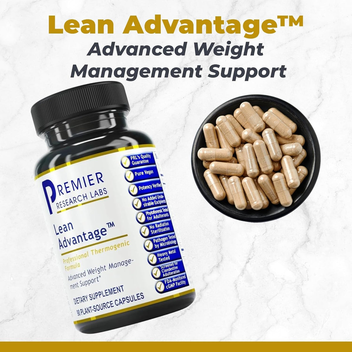 Premier Research Labs Lean Advantage: Green Coffee Bean Extract for Weight Loss, Green Coffee Extract, Coffee Pills, Appetite Suppressant for Women & Men, Weight Management Supplement - 90 Capsules