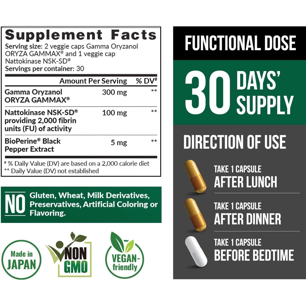 LABO Nutrition Vesseclear CX: Nattokinase NSK-SD + Gamma Oryzanol for Clean Blood Vessel & Healthy Ageing, Japan'S Most Clinically Studied, Support Healthy Cholesterol, Heart, Vegan, Acid-Resistant