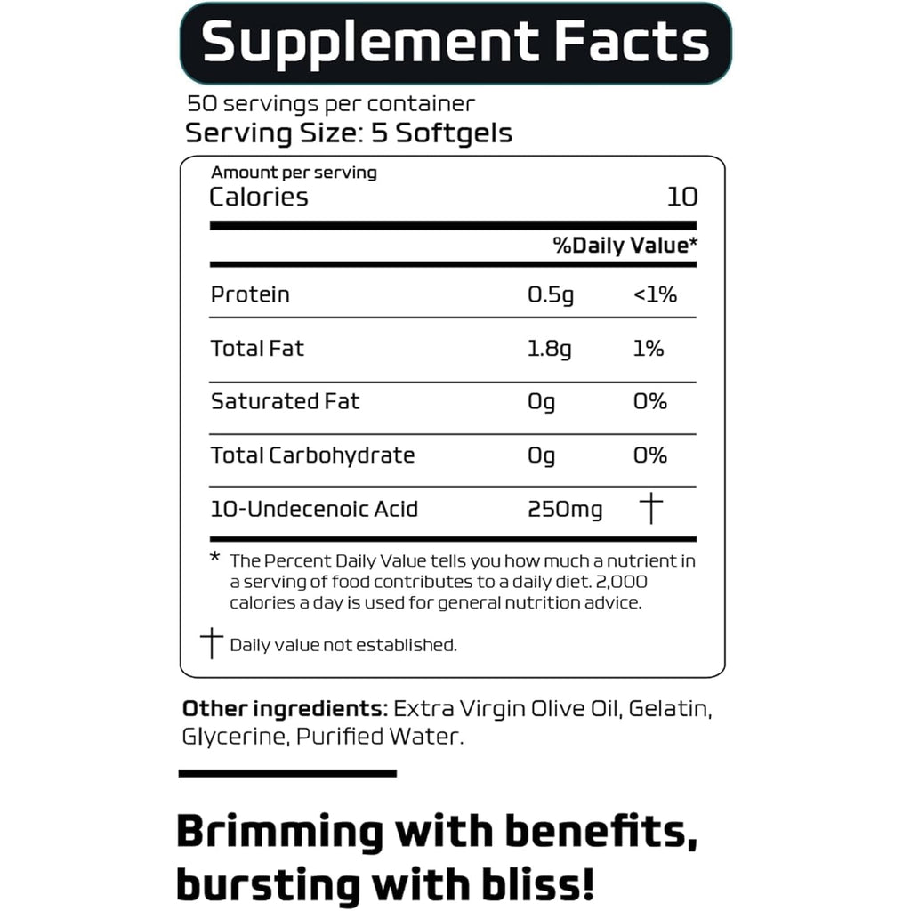 Undecylenic Acid - 250 Mg Formerly SF722 Fatty Acid to Support a Healthy Balance of Gut and Vaginal Flora 250 Softgel Capsule - 50 Servings