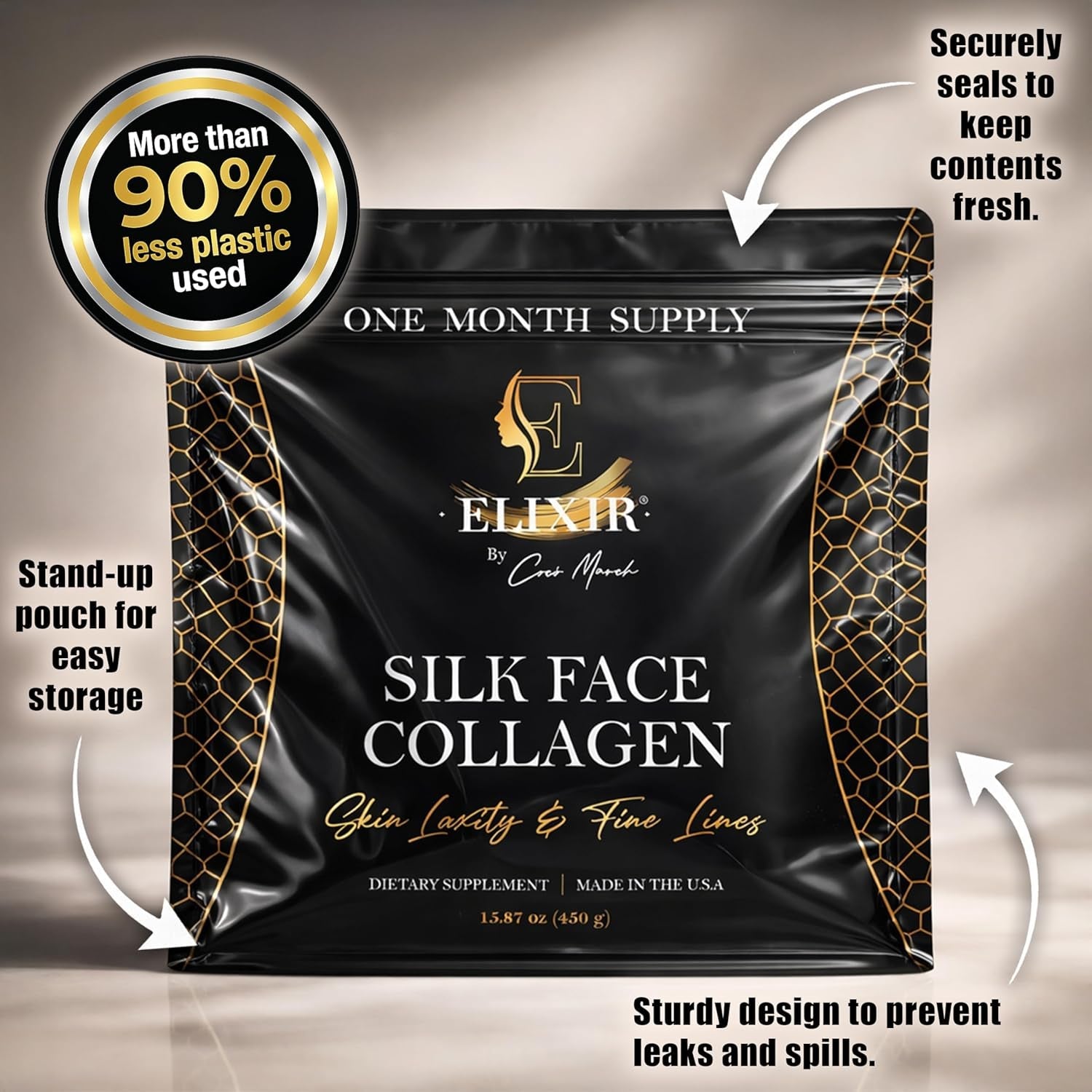 Silk Face Collagen - Collagen Peptides Powder for Women, Face and Neck 14G Protein | Ultra Low Molecular Weight Collagen – for Skin, Hair, Nail, Joint & Gut Health, 15.87 Oz (450G) Cocó March