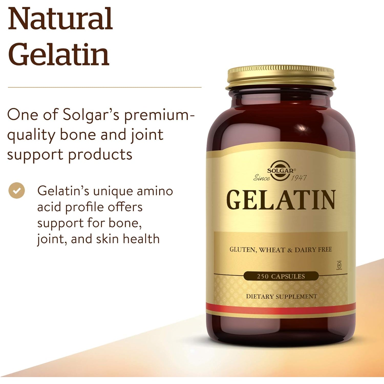 Solgar Gelatin 1680 Mg, 250 Capsules - Natural Gelatin - Supports Bone, Joint & Skin Health - Gluten Free, Dairy Free - 83 Servings