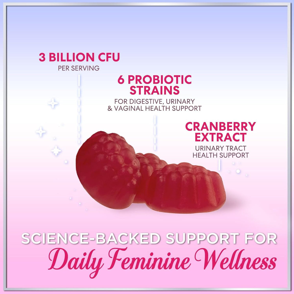 Probiotics for Women Gummies with Cranberry - 6 Premium Strains for PH Balance - Women Probiotics for Digestive Health, Vaginal & Immune Support, Women'S Probiotic Feminine Health Gummy - 60 Gummies