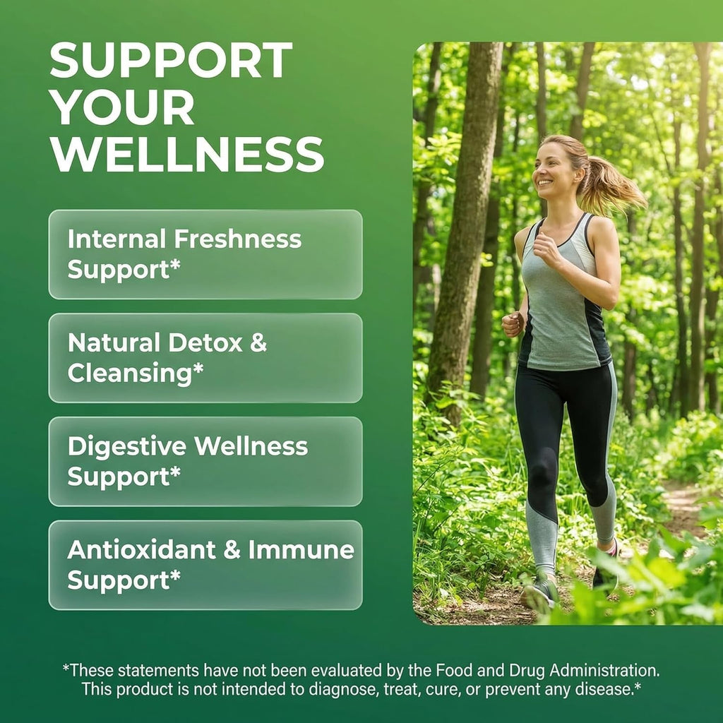 Clean Nutra Chlorophyll Capsules Supplement Internal Deodorant Peppermint, Sea Moss, Parsley, Chlorella, Spirulina, Slippery Elm, Ashwagandha, Phytofresh Greens Detox Pills
