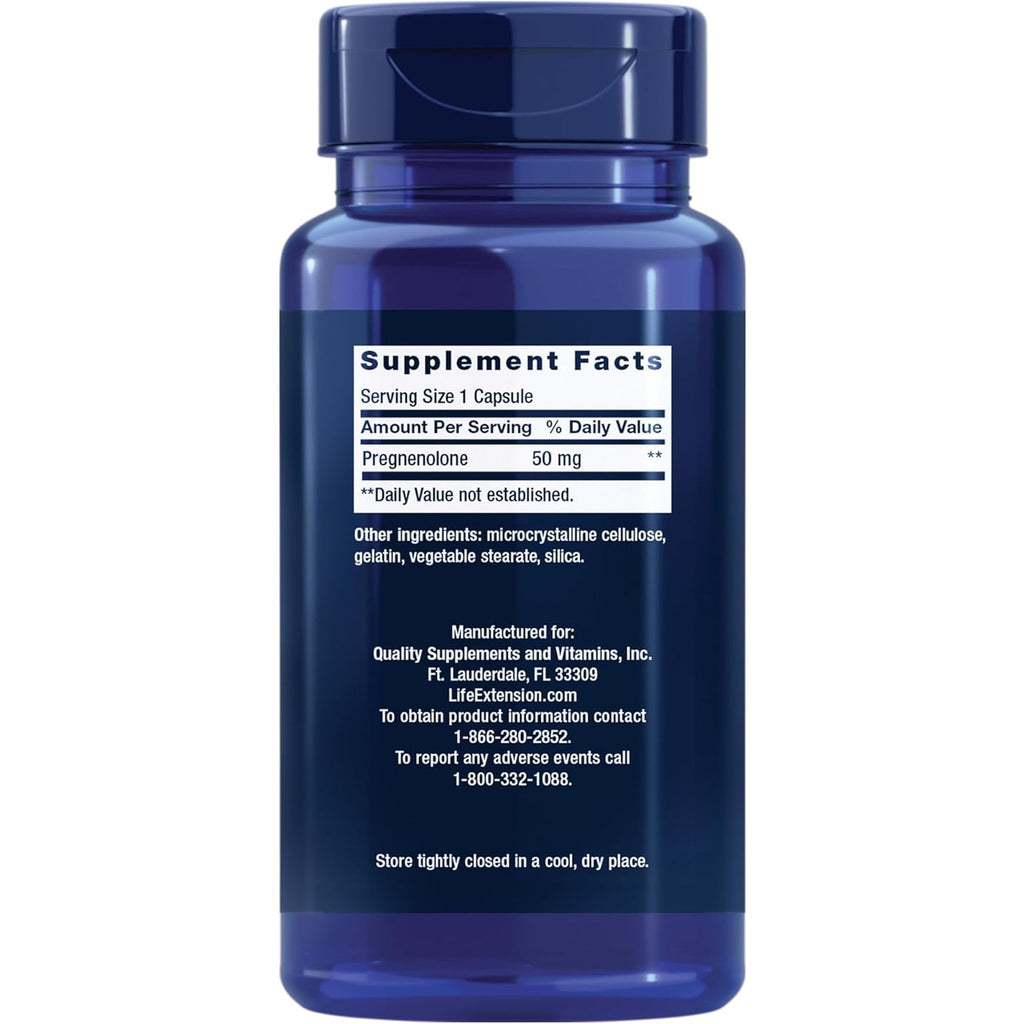 Life Extension Pregnenolone, Neurohormone, Promotes Memory Health and Brain Plasticity, Gluten-Free, Non-Gmo, 100 Capsules