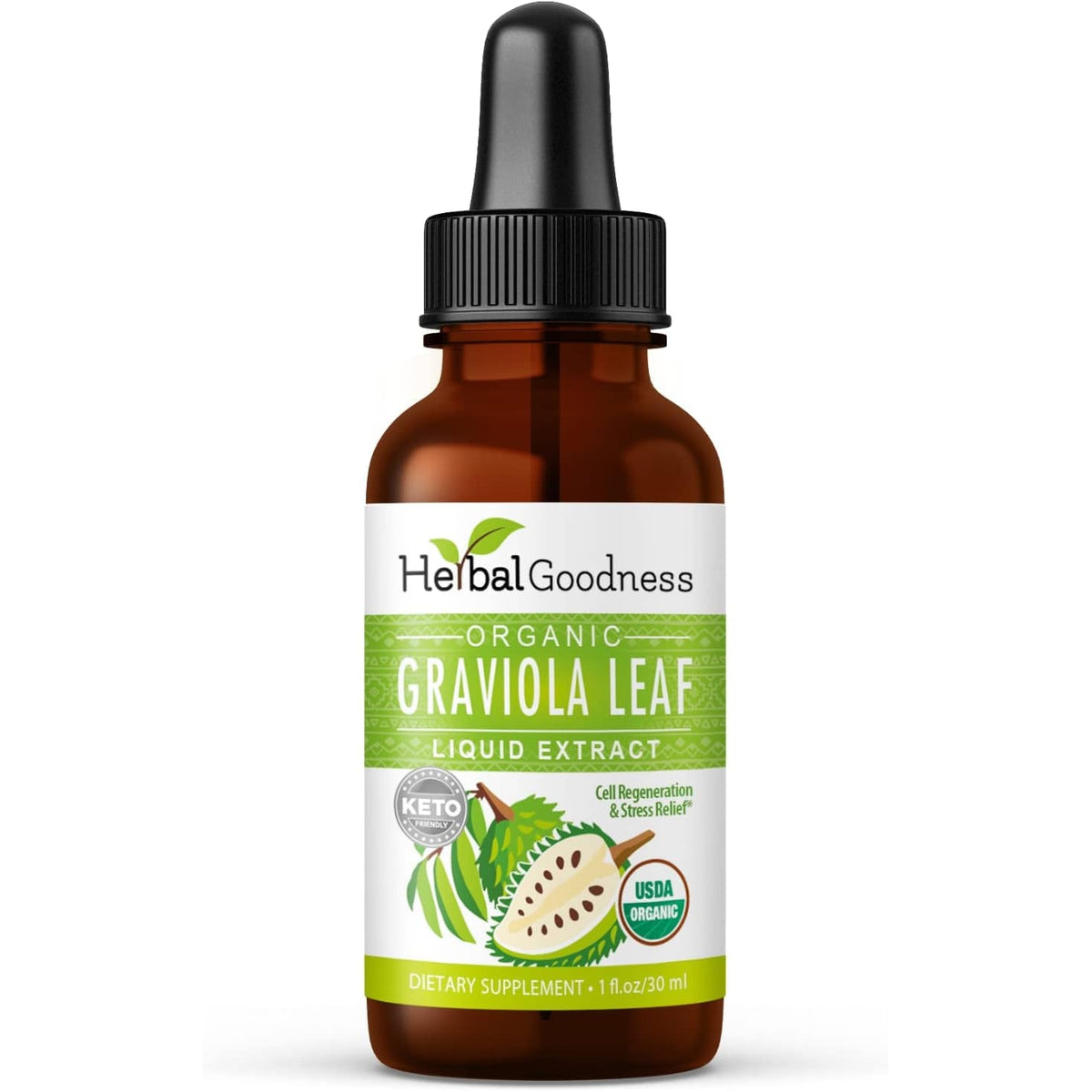 Herbal Goodness Organic Soursop Graviola Leaf Extract 1Oz – 15X Concentrated Guanabana Liquid Tincture | USDA Organic & Kosher Certified | Supports Cell and Immune Wellness | Soursop Bitters Liquid
