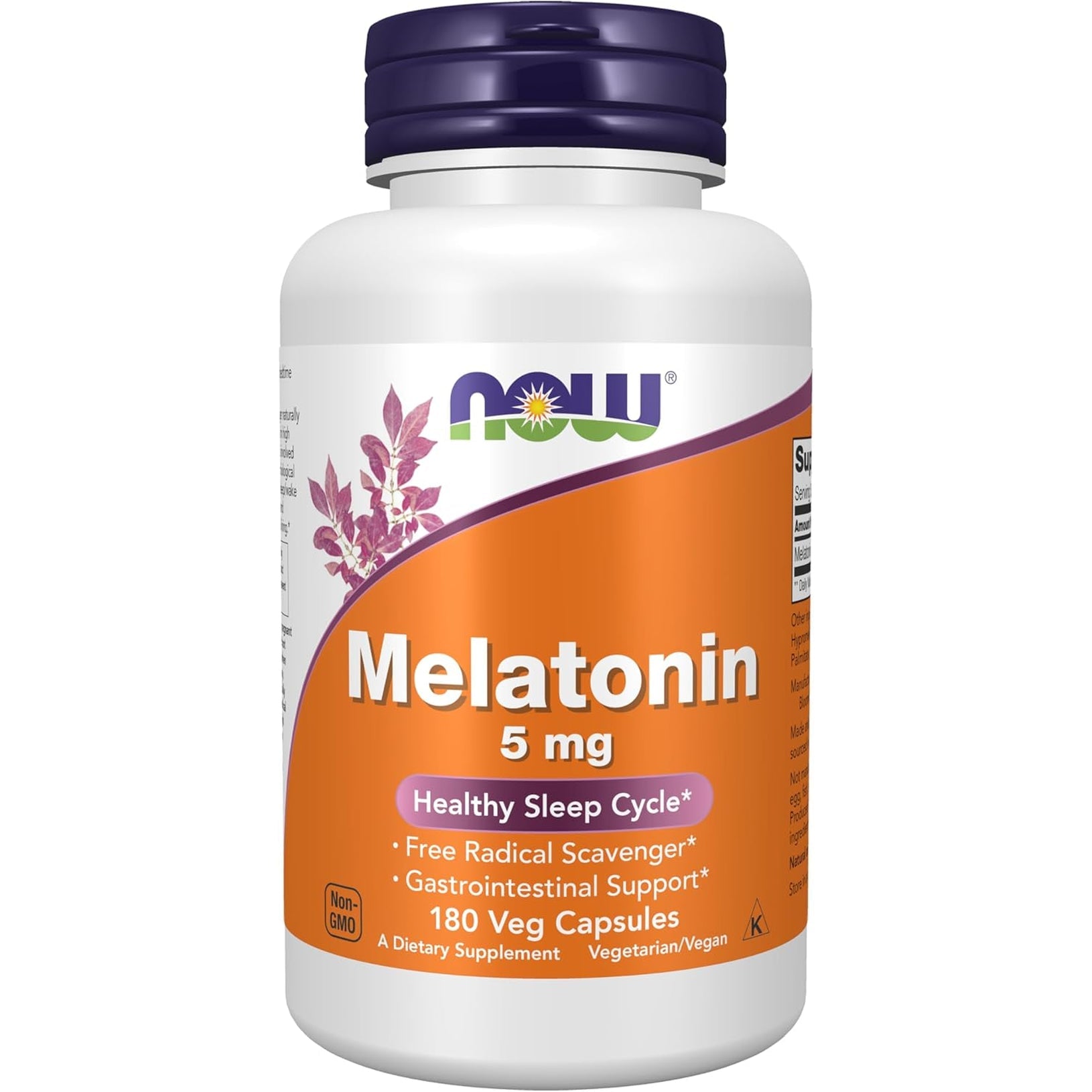 NOW Foods Supplements, Melatonin 5 Mg, Free Radical Scavenger*, Healthy Sleep Cycle*, 180 Count (Pack of 1)