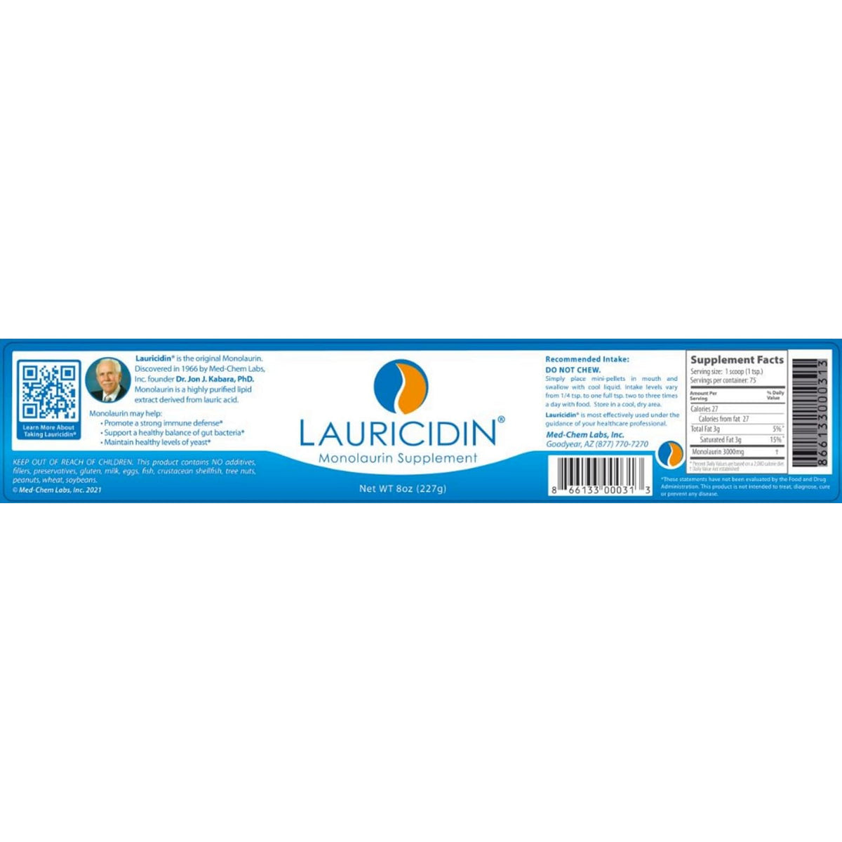 Lauricidin- the Original Monolaurin Supplement- 3000Mg per Serving- 227G per Jar (Essential Immune Support and Gut Health)