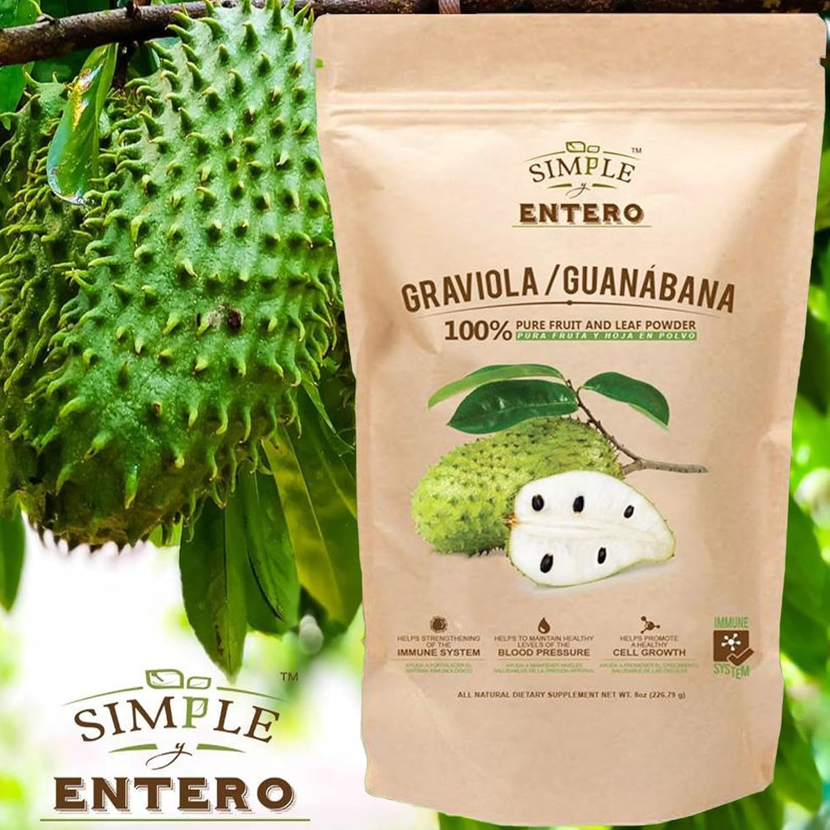 Graviola/Guanábana (Soursop) Supplement, 100% Pure Leaf & Fruit Powder, No Additives or Fillers, 8 Oz Resealable Bag