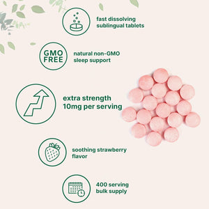 Micro Ingredients Melatonin 10Mg, 400 Tablets | Natural Strawberry Flavor | Fast Dissolve | No Drug | Vegetarian Friendly | Non-Gmo, No Gluten, Sugar Free