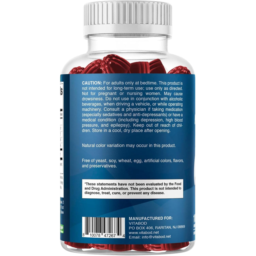 Vitabod Melatonin 20Mg Gummies - 180 Count - Drug Free - Natural Strawberry Flavor - Vegetarian, Non-Gmo, Gluten Free (1 Bottles)