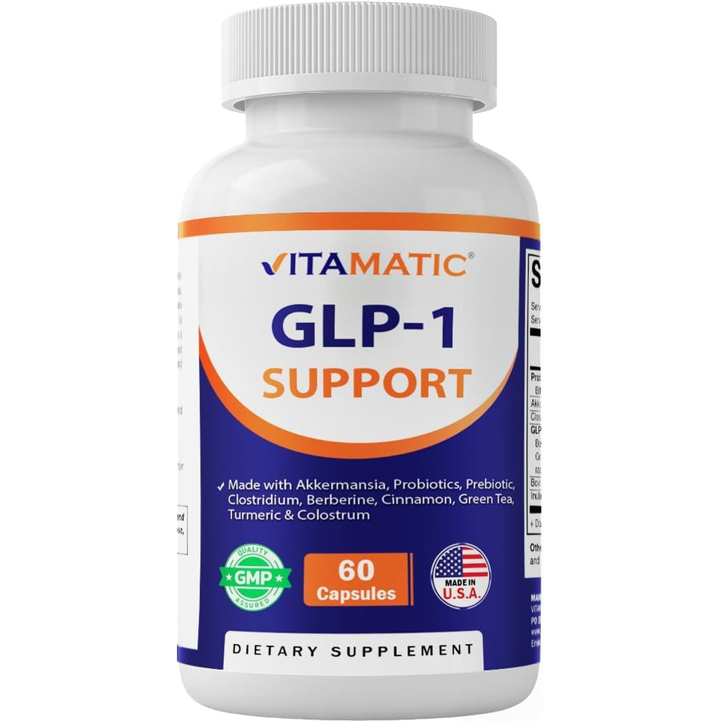 Vitamatic GLP-1 Support Supplement for Men & Women 60 Capsules - Made with Akkermansia, Probiotics, Prebiotic, Clostridium, Berberine, Cinnamon, Green Tea, Turmeric & Colostrum