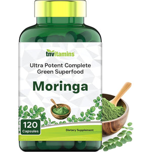 Tnvitamins Moringa 120 Capsules | High Potency Moringa Leaf Extract Superfood Supplement for Energy, Vitality & Antioxidant Support