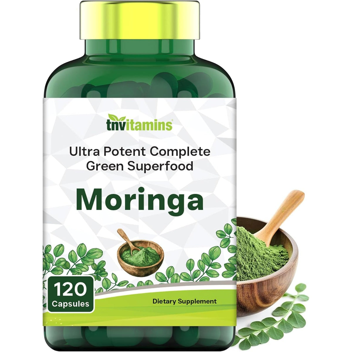 Tnvitamins Moringa 120 Capsules | High Potency Moringa Leaf Extract Superfood Supplement for Energy, Vitality & Antioxidant Support