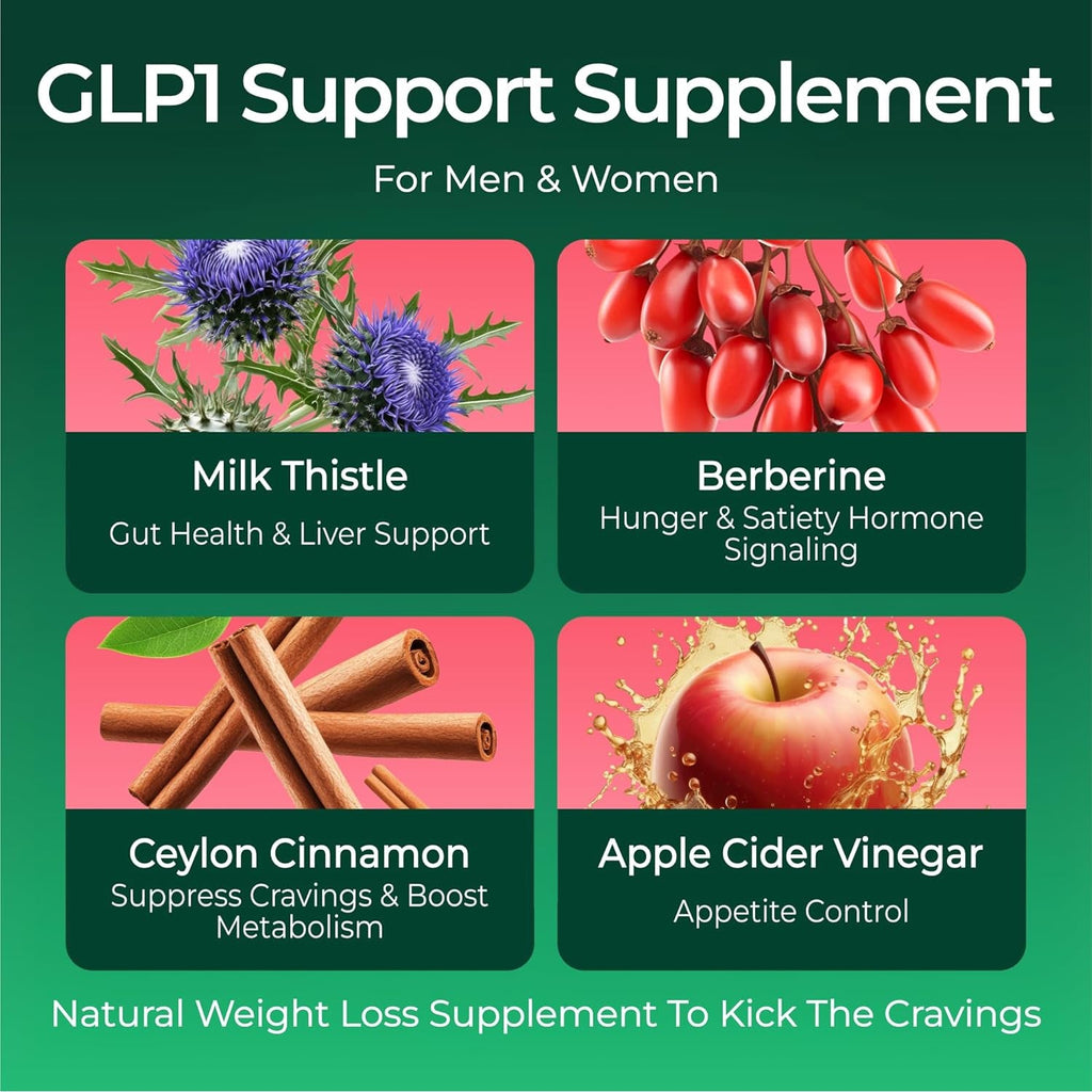 GLP-1 Support Supplement, Sugar-Free Berberine Complex Gummies with Ceylon Cinnamon, Milk Thistle, and ACV [AMPK Metabolic Activator] Berberine Supplement for Weight Loss & Appetite Support