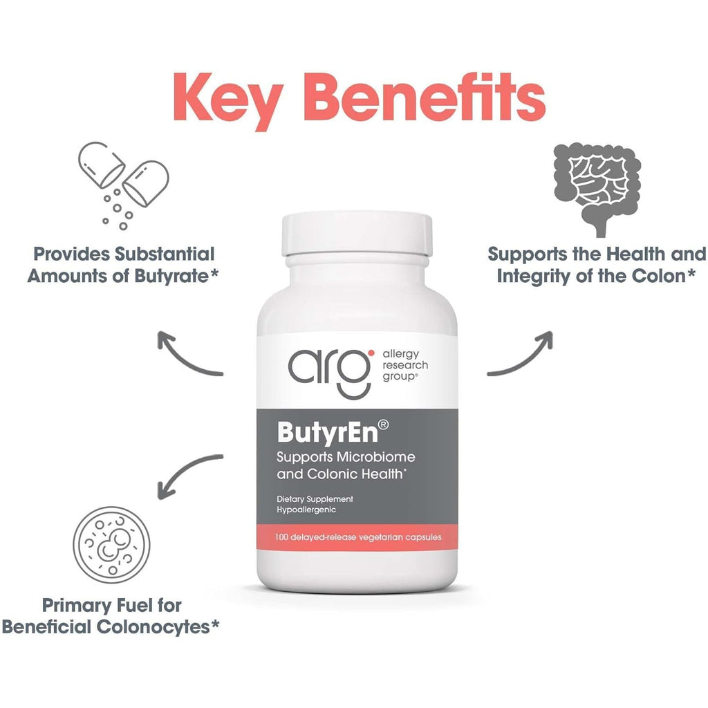 ARG Butyren Colon Lining Nutrition - Supports Gut and Colon Health - Digestive Support - Delivers 200 Mg - Vegetarian & Hypoallergenic - 100 Servings - 100 Delayed-Release Capsules