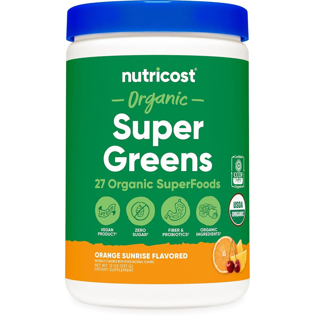 Nutricost Organic Super Greens Powder (30 Servings) Orange Sunrise Flavor - Superfood Supplement Drink Mix