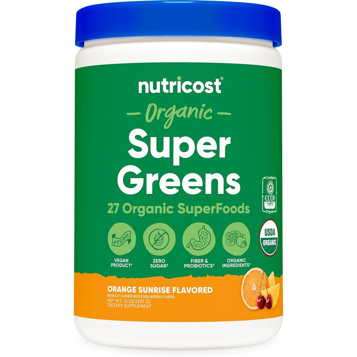 Nutricost Organic Super Greens Powder (30 Servings) Orange Sunrise Flavor - Superfood Supplement Drink Mix