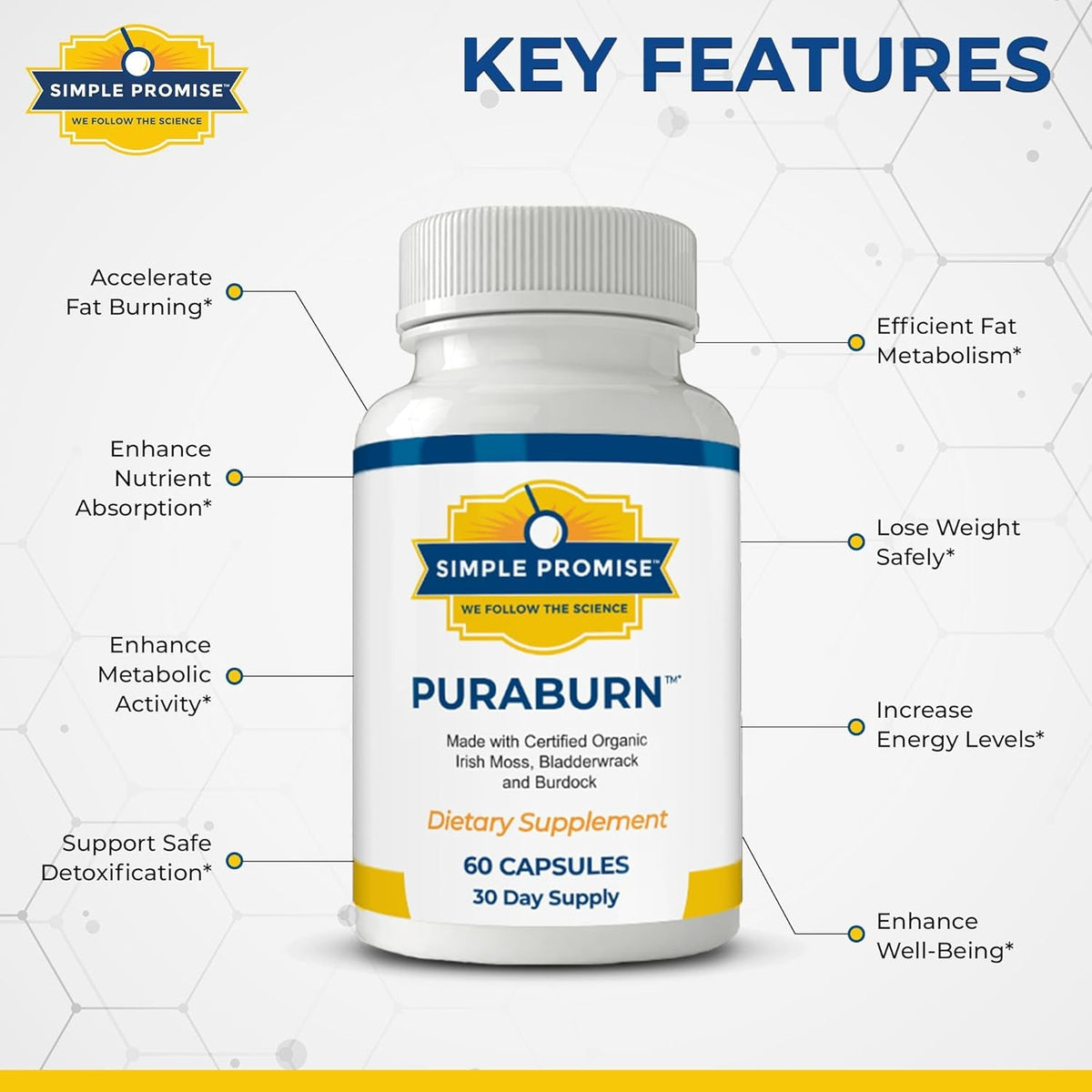 Simple Promise Puraburn™ - Herbal Wellness Supplement with Organic Irish Sea Moss, Bladderwrack & Burdock Root - Supports Digestive Health & Nutrient Absorption - 60 Capsules