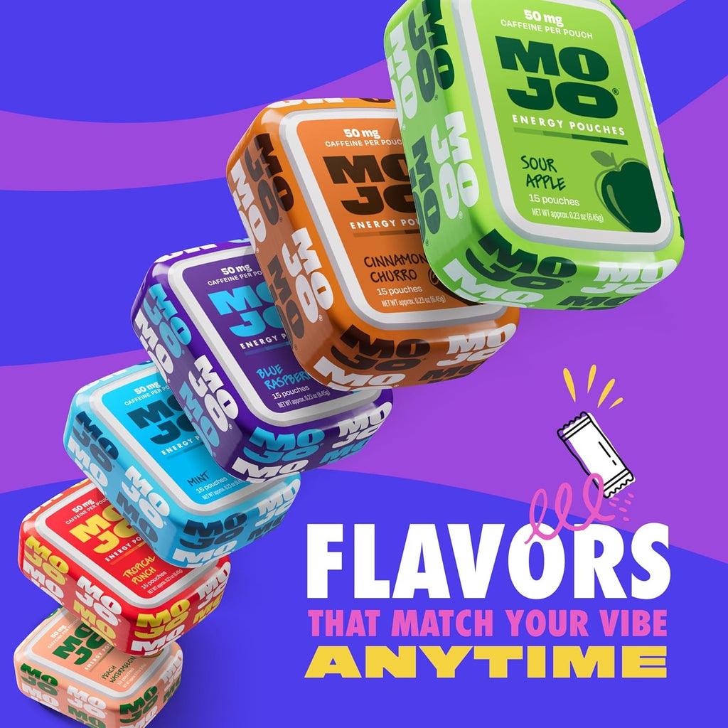 MOJO Energy Pouches Sour Apple Flavor, 50 Mg per Caffeine Pouch, 15 Pouches, Single Pack
