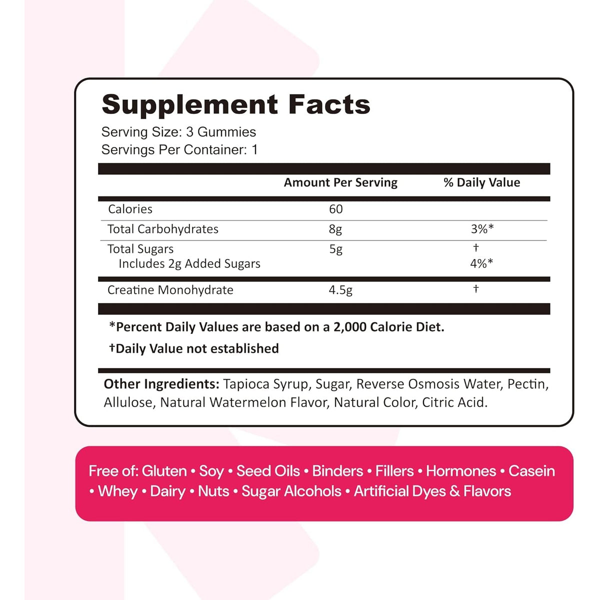 Create Creatine Monohydrate Gummies for Men & Women, Boost Focus, Strength, and Endurance, Anti-Melting Formula, Vegan, Gluten-Free, Non-Gmo, 1.5G of Creatine per Gummy (Watermelon)