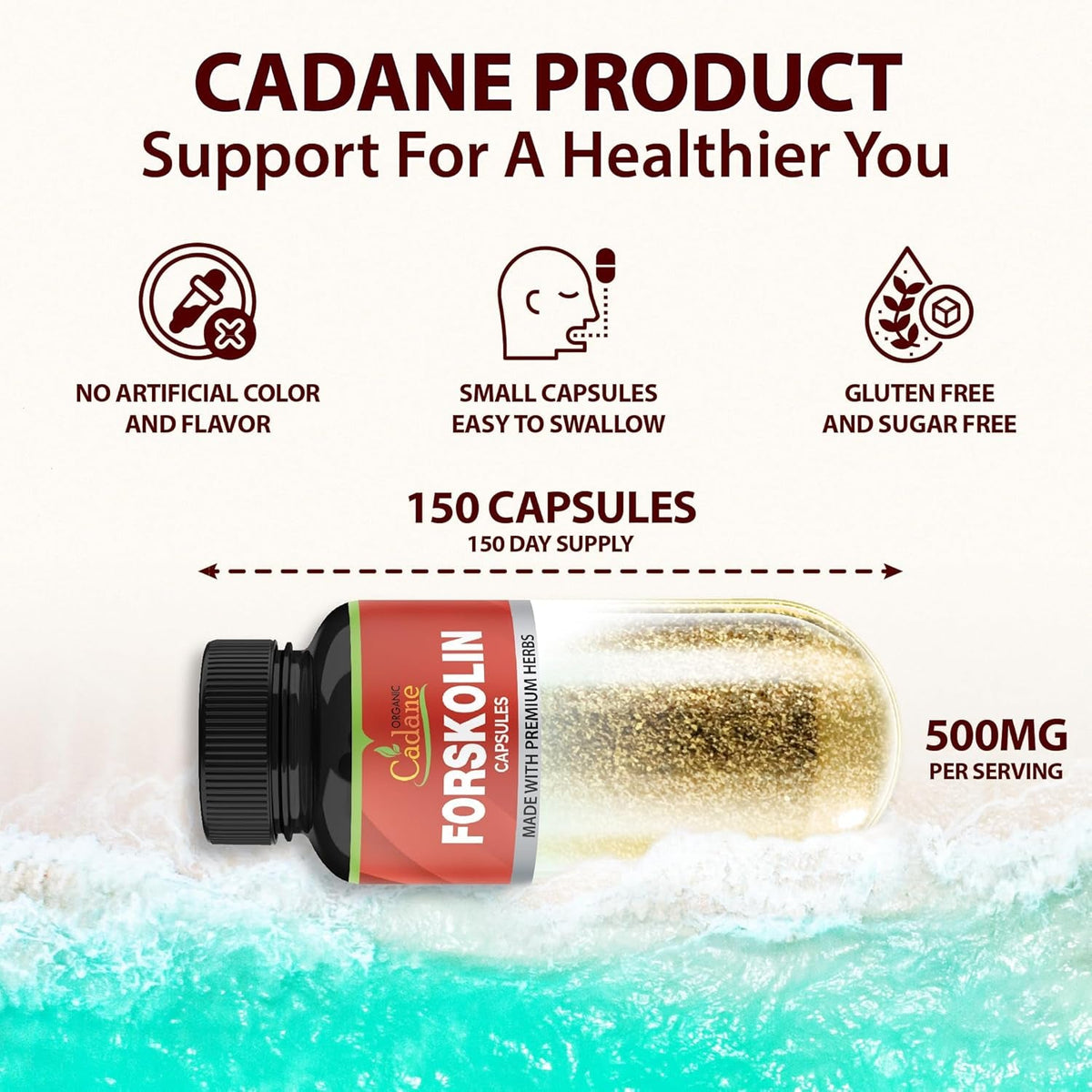 Cadane Forskolin Supplements - 5In1 with Turmeric Curcumin, Arjuna, Garcinia Cambogia, and Green Tea - 5 Month Supply - 150 Capsules