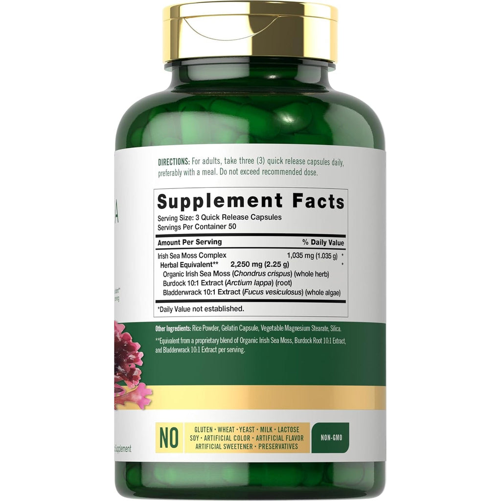 Carlyle Irish Sea Moss Capsules | 150 Count | Complex Formula with Bladderwrack & Burdock Root | Non-Gmo & Gluten Free
