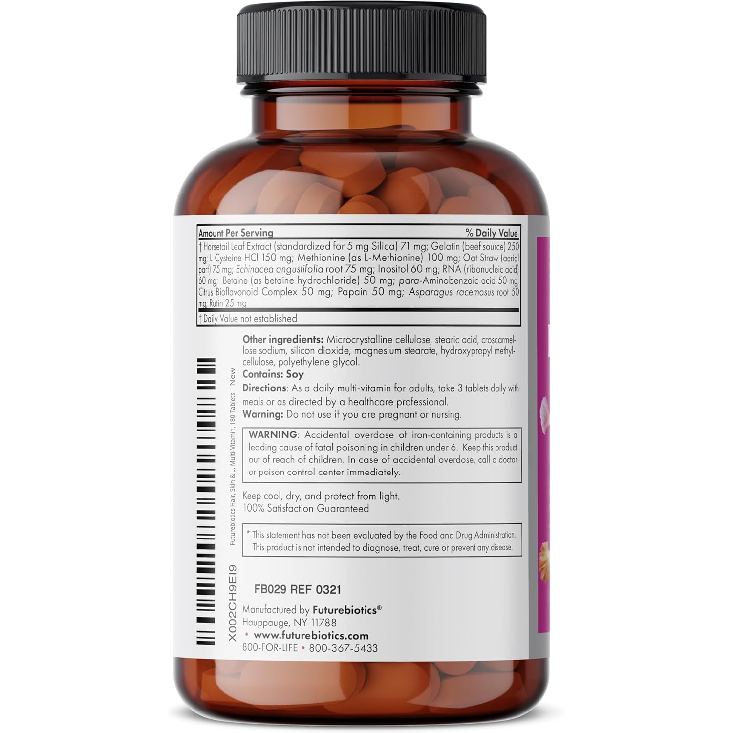 Futurebiotics Hair, Skin & Nails Beauty Multivitamin with Biotin, Hair Vitamins and Skin Vitamins That Promote Healthy Hair and Nail, 180 Tablets