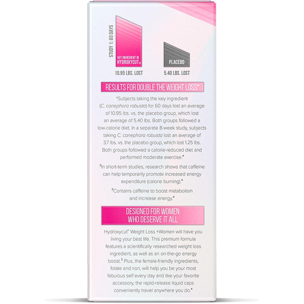 Hydroxycut +Women - Thermogenic Support Formula - Energy & Metabolism Support - C. Canephora Robusta, Collagen, Biotin, Iron & Folate - Rapid Release Liquid Capsules