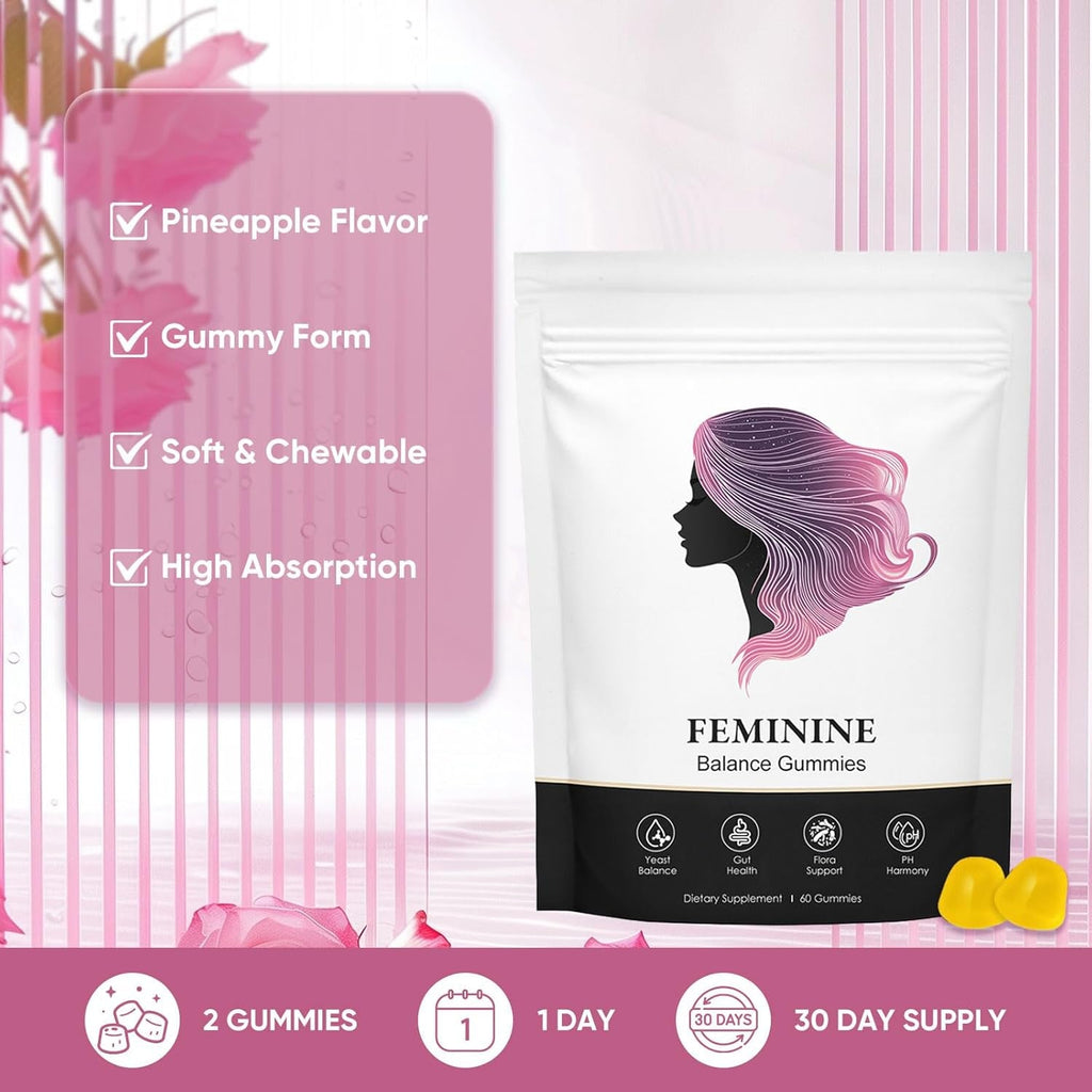 Feminine Balance Gummies for Women, Pineapple Gummies for Women Ph, Women’S Health Probiotics - Ph Balance, Healthy Odor, Flora, Vaginal & Gut Health, Immune Support (1)