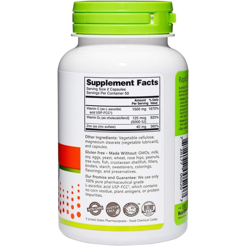 Nutribiotic – Vitamin C + Vitamin D3 & Zinc, 100 Capsules | Potent, Comprehensive Immune Support | Essential & Antioxidant Daily Supplement | Gluten & GMO Free