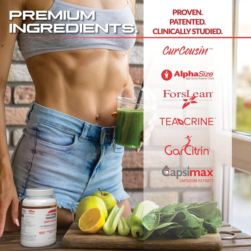 Granite Thermo Burn, New Advanced Formula for Thermogenic, Metabolic, Mood & Appetite Support with Alpha GPC, Theobromine, & 5-HTP, 90 Capsules