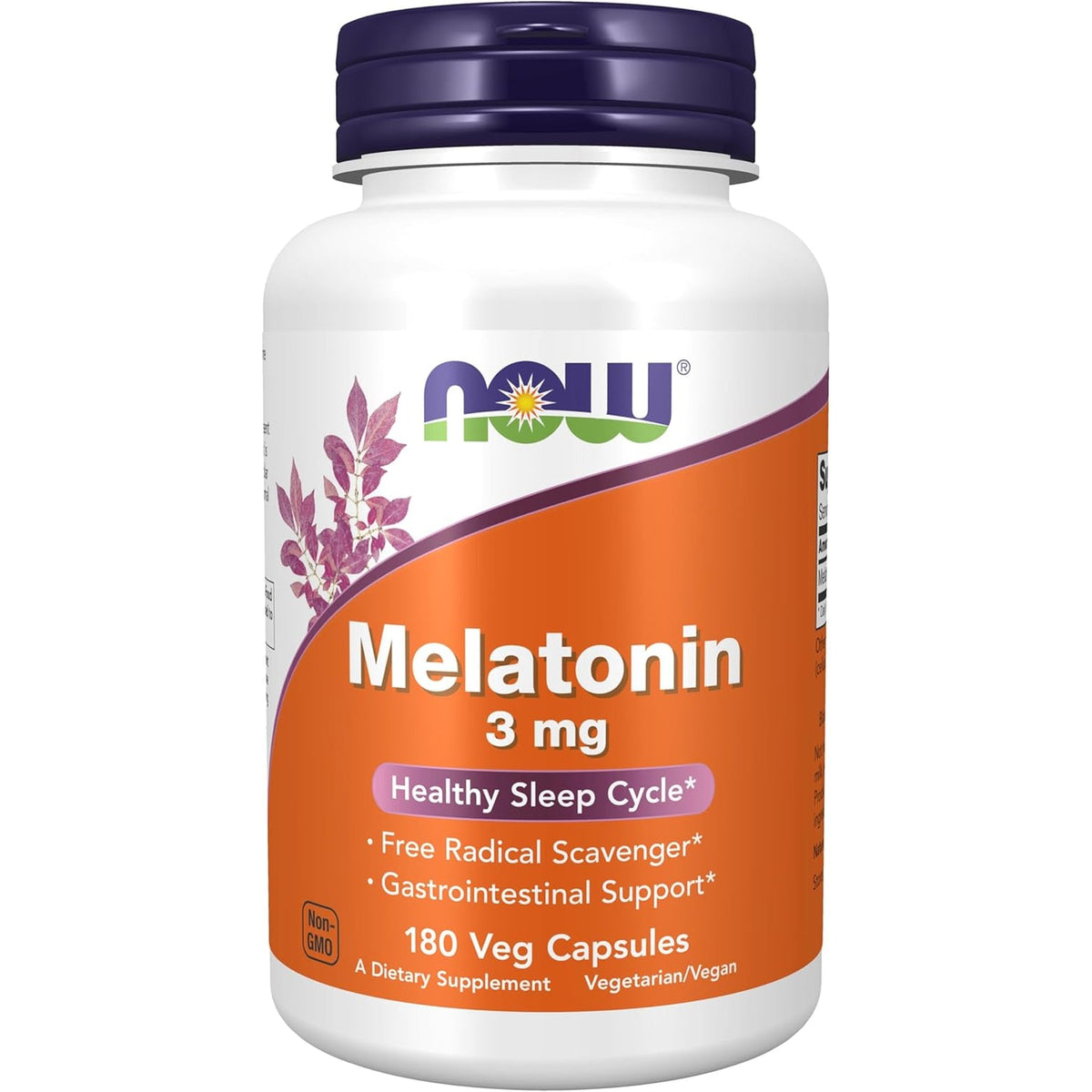 NOW Foods Supplements, Melatonin 3 Mg, Free Radical Scavenger*, Healthy Sleep Cycle*, 180 Veg Capsules