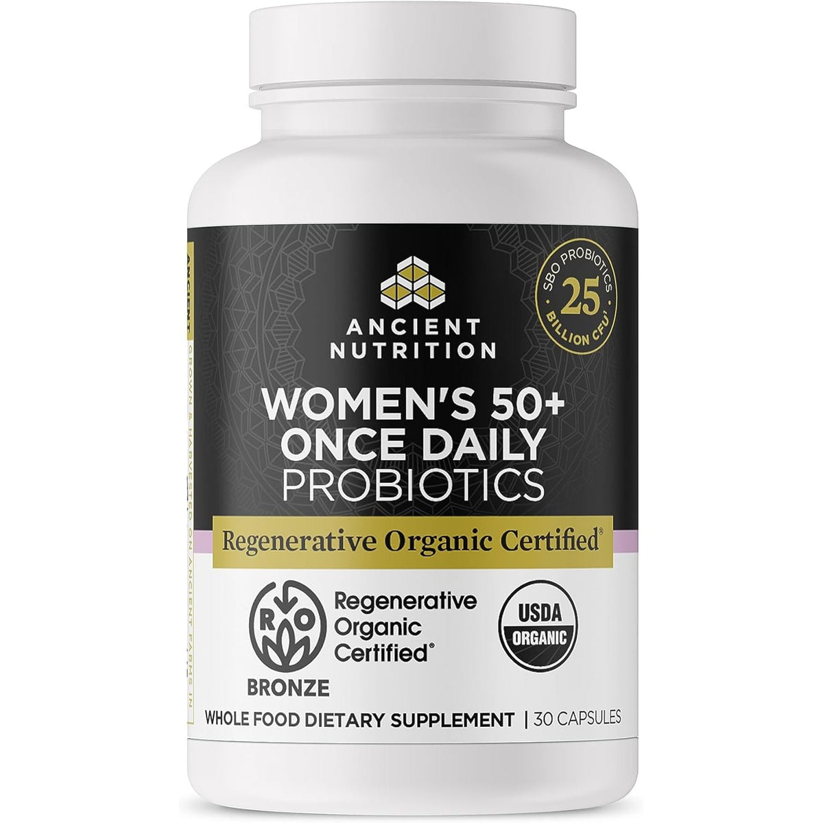 Ancient Nutrition Regenerative Organic Certified Probiotics for Women 50+, Probiotics Women’S 50+ Once Daily, Healthy Digestion and Immune System Support, 25 Billion Cfus* per Serving, 30 Count