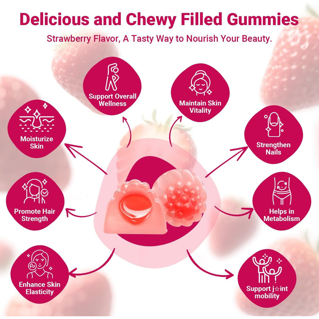 Collagen Gummies for Women, Sugar-Free Hydrolyzed Collagen Gummy with Type I, II, III, V, X Collagen Peptides, Biotin, Hyaluronic Acid & Multivitamins, Promote Skin/Hair/Nail/Bones, 120 Cts