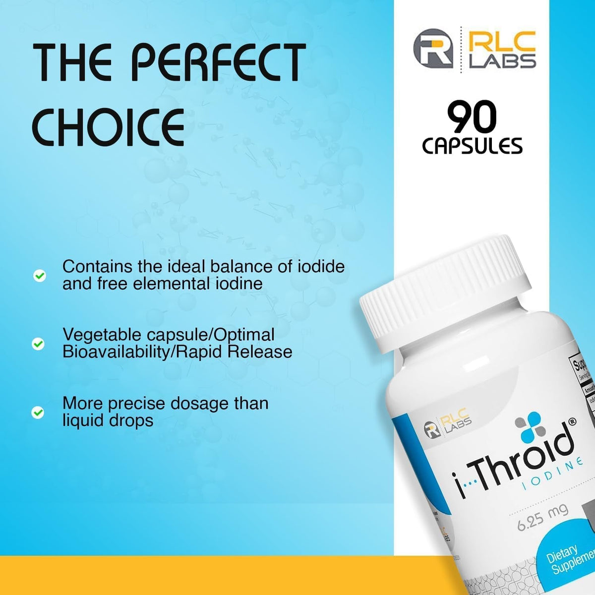 RLC Labs I-Throid 6.25 Mg - Thyroid Supplements for Hypothyroidism, Lodine/Iodide Supplements for Thyroid, Support Healthy Metabolism, Thyroid Support for Women and Men - 90 Vegetarian Capsules