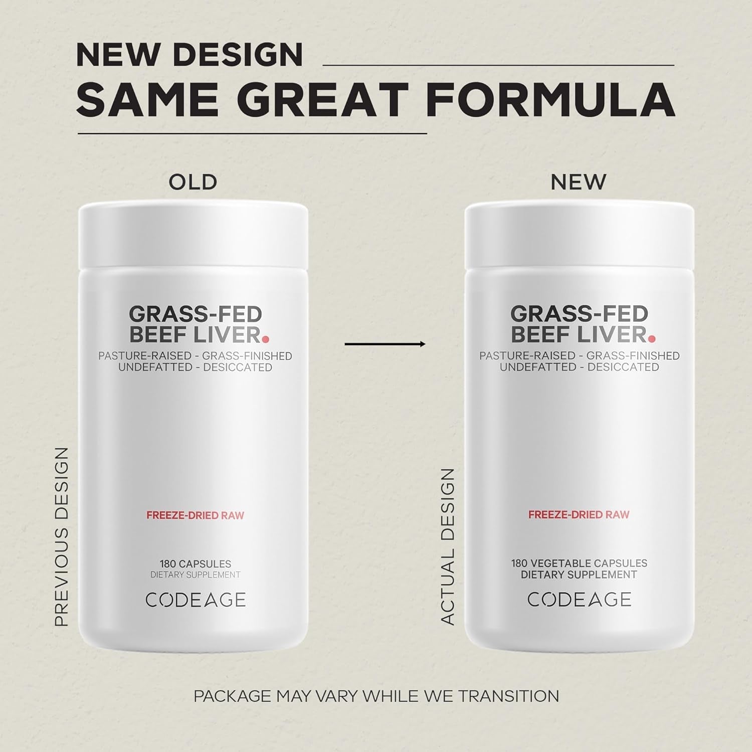 Codeage Grass Fed Beef Liver Supplement Superfood, Freeze Dried, Non-Defatted, Desiccated Glandulars Bovine Pills, Pasture Raised Beef Vitamins, Non-Gmo Liver Meat, 180 Capsules