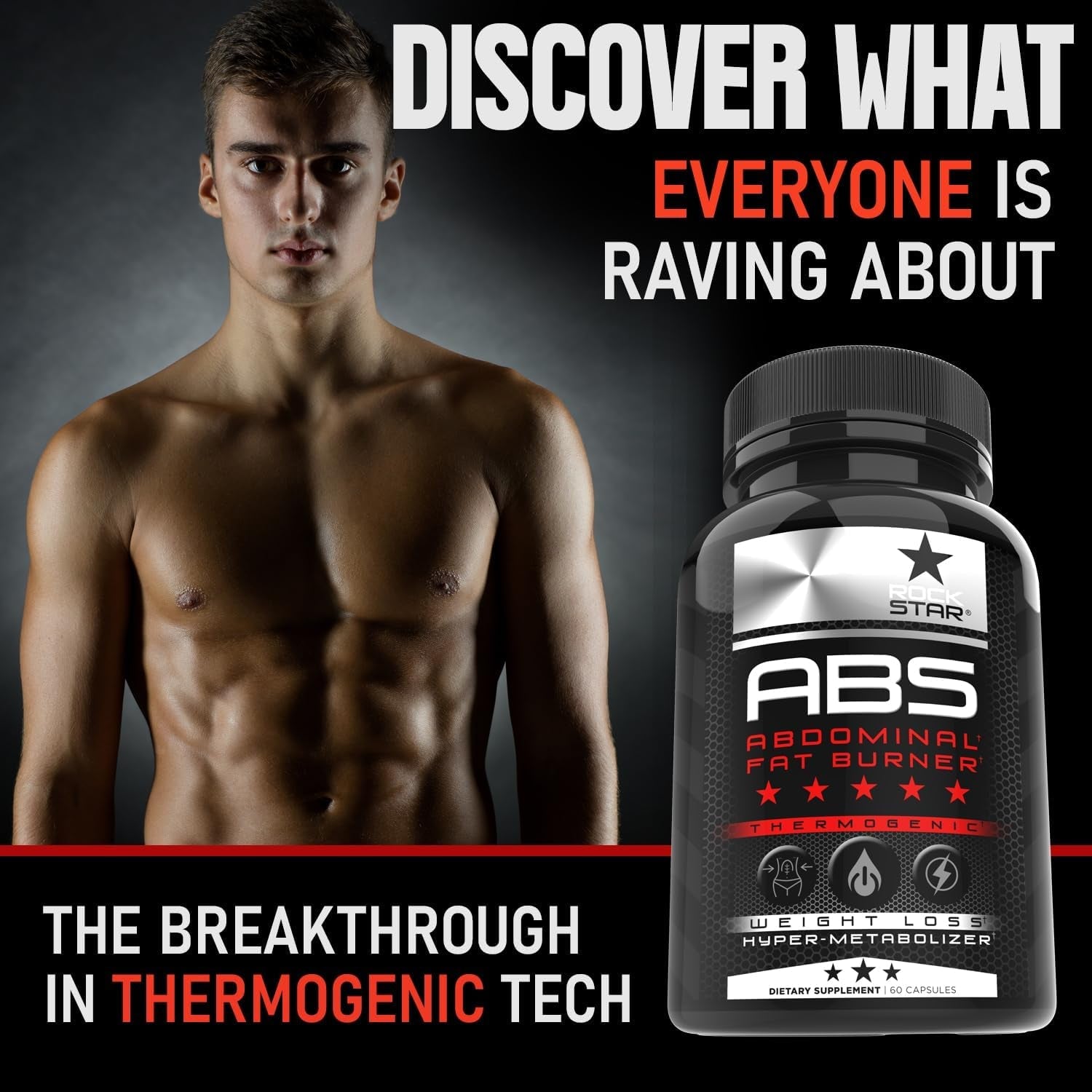 Rockstar Abs Dietary Supplement - Thermogenic Ab Fat Burner, Hyper Metabolizer - Belly Fat & 6 Pack Support, Weight Loss, GLP-1 & Metabolism Booster Pills for Men & Women – Targeted Abdominal Fat Loss
