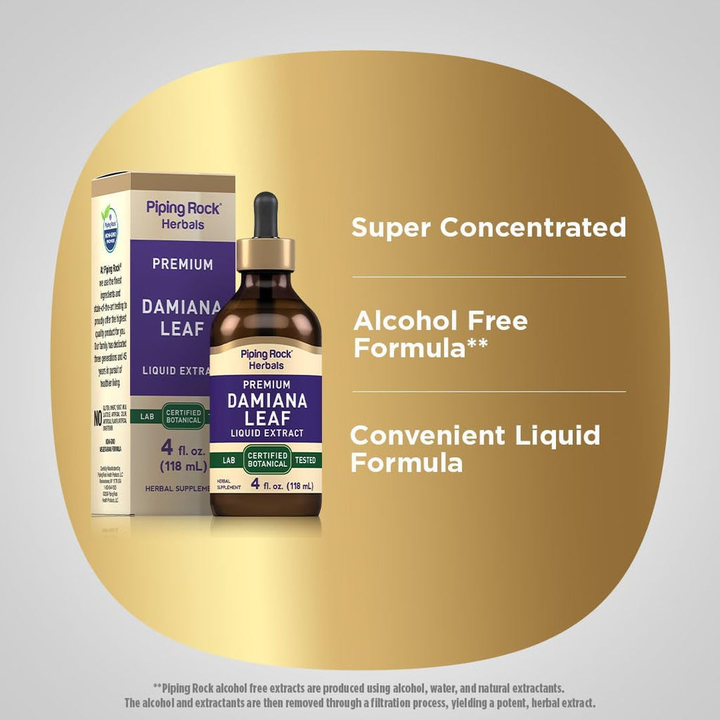 Piping Rock Damiana Leaf Herb Tincture | 4 Fl Oz | Liquid Extract Drops | Vegetarian & Alcohol Free | Non GMO, Gluten Free Supplement